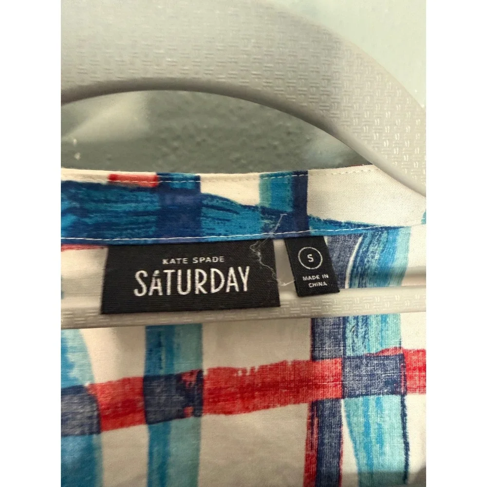 Kate Spade Saturday blue and red checkered tie back v-neck mini dress